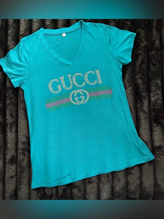 Tops - New Womens Rhinestone Luxury Teal T-shirt Size Medium